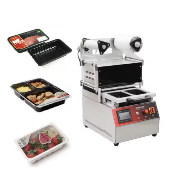 DQ270T Mini Automatic Vacuum Salad Tray Sealing Machine Plastic Tray Sealing Food Tray Sealer