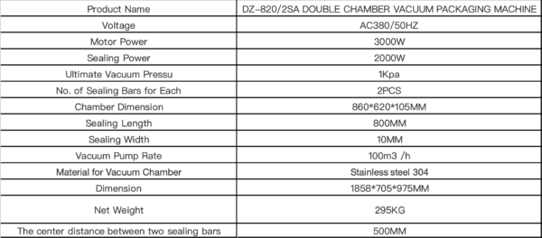 DZ-820/2SA Double Chamber Vacuum Packaging Machine Commercial Stainless Steel Dry Fish Dates Grain Food Vacuum Packing Machine - Image 2