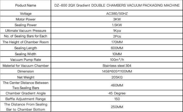 DZ-600 2QX Gradient Double Chambers Vacuum Packing Machine Automatic Meat Vegetable Vacuum Packer - Image 4